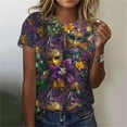 thumbnail image 1 of Ounisa Womens Mardi Gras Sweatshirts Carnival Sweatshirt Funny Mask Graphic Short Sleeve Shirts Fat Tuesday Pullover Top, 1 of 6