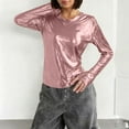 thumbnail image 1 of Ounisa Womens Metallic T-Shirt Round Neck Long Sleeves Shining Disco Tee Top, 1 of 7