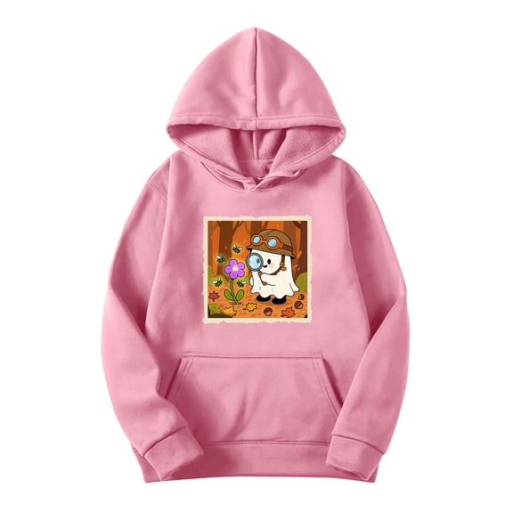 Ounisa Womens Oversized Hoodies 2025 Fleece Ghost Printed Sweatshirts Long Sleeve Pullover With Pocket Fall Winter Outfits Y2k Clothes