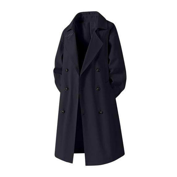 Ounisa Womens Oversized Long Trench Coat Double Breasted Lapel Solid Color Windproof Overcoat with Belt