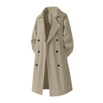 Ounisa Womens Oversized Long Trench Coat Double Breasted Lapel Solid Color Windproof Overcoat with Belt