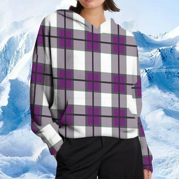 Ounisa Womens Oversized Plaid Hoodies Fleece Sweatshirts Fall Fashion 2025 Pullover Sweaters Winter Clothes