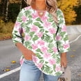 thumbnail image 1 of Ounisa Womens Plus Size 3/4 Sleeve T Shirts Crew Neck Chest Cutout All Over Print Casual Basic Layering Tops For Spring Summer L-5XL, 1 of 1