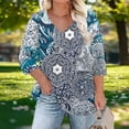 thumbnail image 1 of Ounisa Womens Plus Size Tops Non Positioning Printed V Neck T Shirts 3/4 Sleeve Blouse Summer Loose Casual Tees, 1 of 6