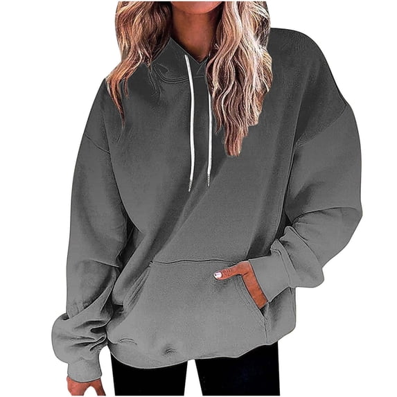 Ounisa Womens Pullover Fashionable Leisure Loose Gradient Sweatshirt Drawstring The Season Hoodie Long Sleeve Tops with Pocket