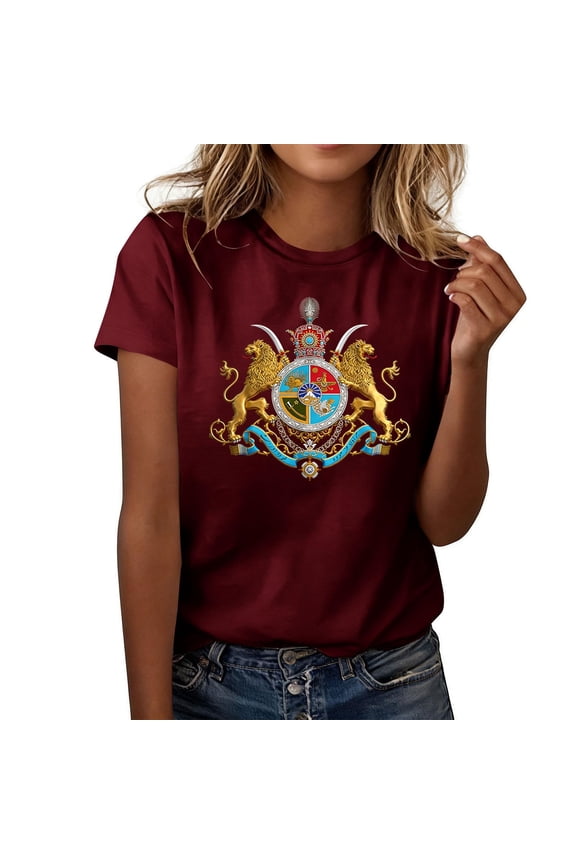 Womens Short Sleeve T Shirts Crew Neck All Over Print Casual Soft Comfy Loose Fit Spring Summer Basic Daily Wear Tops S-3XL