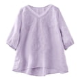 thumbnail image 1 of Ounisa Womens Short Sleeve T Shirts V Neck Cotton Linen Embroidery Retro Loose Fit Floral Stitch Versatile Spring Summer Tops M-4XL, 1 of 5