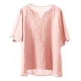 thumbnail image 1 of Ounisa Womens Short Sleeve T Shirts V Neck Cotton Linen Embroidery Retro Loose Fit Floral Stitch Versatile Spring Summer Tops M-4XL, 1 of 5