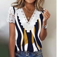 thumbnail image 1 of Ounisa Womens Short Sleeve T Shirts V Neck Digital Print Mesh Panel Pullover All Over Print Casual Spring Summer Fashion Tops S-2XL, 1 of 5