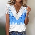 thumbnail image 1 of Ounisa Womens Short Sleeve T Shirts V Neck Digital Print Mesh Panel Pullover All Over Print Casual Spring Summer Fashion Tops S-2XL, 1 of 5