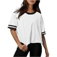 thumbnail image 1 of Ounisa Womens Short Sleeve Tees Crew Neck Drop Shoulder Color Block Soft Fabric 2026 Spring Summer Daily Casual Fashion Trendy Comfortable Versatile Tops S-2XL, 1 of 4