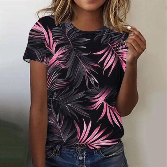 Ounisa Womens Short Sleeve Tees Crew Neck Printed Loose Fit Soft Fabric 2026 Spring Summer Daily Casual Fashion Trendy Comfortable Versatile Tops S-2XL
