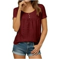 thumbnail image 1 of Ounisa Womens Summer Short Sleeve Tops Solid Casual Crochet Eyelet Shirts Dressy Blouses for Business & Casual Wear, 1 of 7