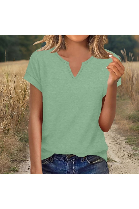 Womens Summer Tops Cap Sleeve V Neck Tshirts Spring Blouses Beach Vacation Clothes