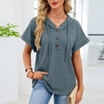 thumbnail image 1 of Ounisa Womens Summer Tops Waffle Knit Short Sleeve Lightweight Drawstring Hoodies Button V Neck Casual Blouses Shirts, 1 of 7