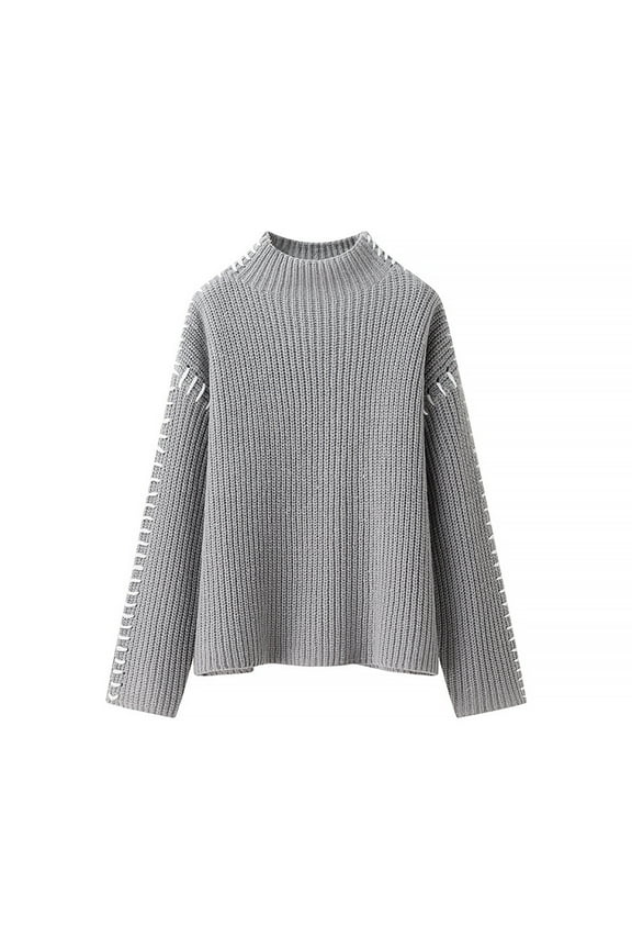 Womens Sweater 2025 Fall Casual Loose Fit Solid Long Sleeve Chunky Oversized Contrast Cable Knit Pullover Jumper Tops