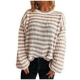 thumbnail image 1 of Ounisa Womens Sweaters Striped Color Block Long Sleeve Crewneck Casual Loose Knitted Pullover Shirts Knitted Sweater, 1 of 5