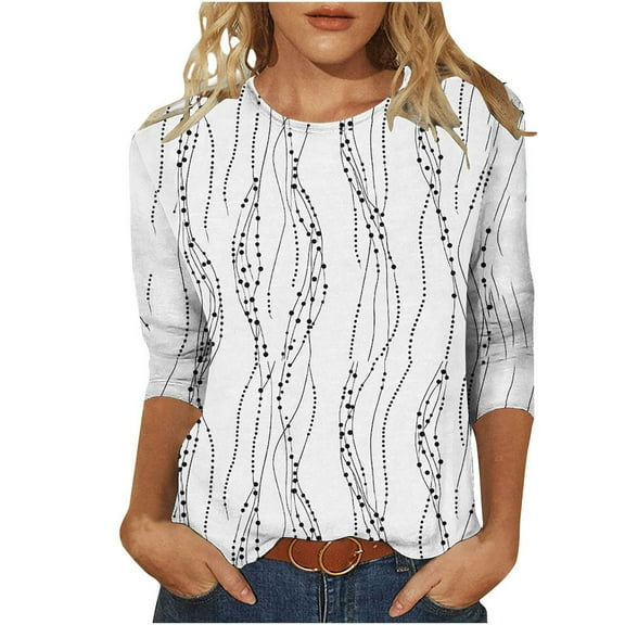 Ounisa Womens Tops 3/4 Sleeve Shirts Trendy Floral Blouses Casual Loose Fit Summer Tee Crewneck Tunic Tops