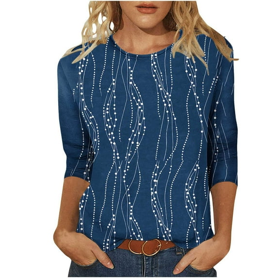 Ounisa Womens Tops 3/4 Sleeve Shirts Trendy Floral Blouses Casual Loose Fit Summer Tee Crewneck Tunic Tops