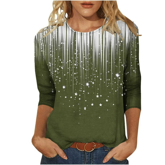 Ounisa Womens Tops 3/4 Sleeve Shirts Trendy Floral Blouses Casual Loose Fit Summer Tee Crewneck Tunic Tops