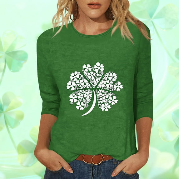 Ounisa Womens Tops 3/4 Sleeve St. Patrick's Day T-Shirts Crew Neck Spring Graphic Tee Clothes