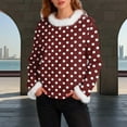 thumbnail image 1 of Ounisa Womens Tops Autumn Winter Pullover Sweater Loose Casual Long Sleeved Round Neck Polka Dots Pattern Shacket Blouse, 1 of 5