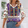 thumbnail image 1 of Ounisa Womens Tops Casual V Neck Shirts Floral Solid Blouse Ruffle Tunics 3/4 Sleeve Tshirt, 1 of 5