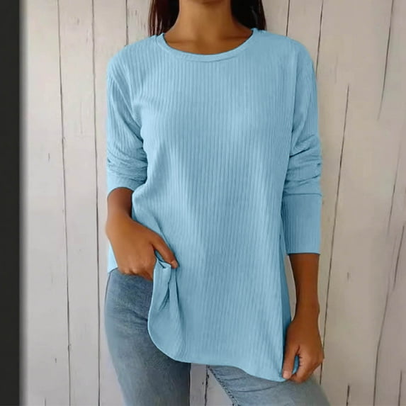 Ounisa Womens Tops Crewneck Short Sleeve Sweater Causal Tunic Tops Lightweight Summer Sweaters for Women