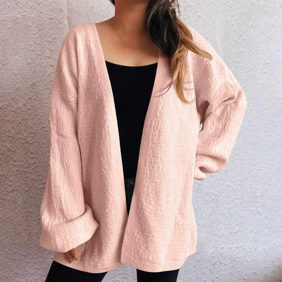 Ounisa Womens Tops Long Sleeve Knit Sweater Cardigans Curved Hem Open Front with Pockets Solid Color Outerwear Jackets