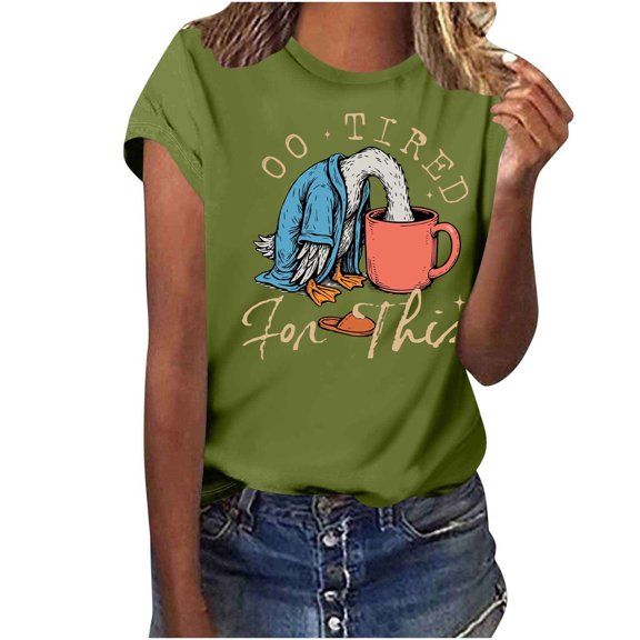 Ounisa Womens Tops Too Tired Letter Graphic Funny Cute Short Sleeve Crewneck Casual Loose T Shirts