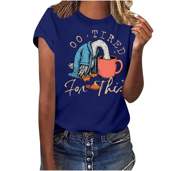 Ounisa Womens Tops Too Tired Letter Graphic Funny Cute Short Sleeve Crewneck Casual Loose T Shirts