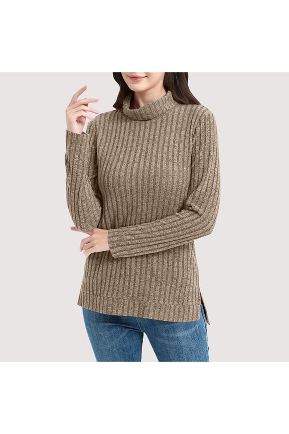 Womens Tunic Tops Turtleneck Long Sleeve Shirts Oversized Fall Sweaters Side Split High Low Hemline