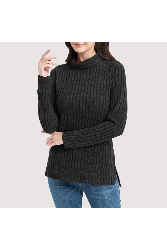 Womens Tunic Tops Turtleneck Long Sleeve Shirts Oversized Fall Sweaters Side Split High Low Hemline