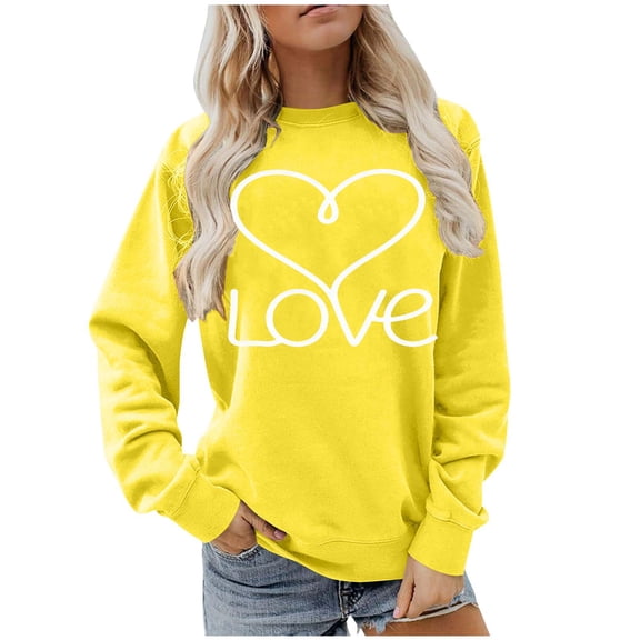 Ounisa Womens Valentines Sweatshirt Love Heart Graphic Print Pullover Casual Long Sleeve Valentine's Blouse Top