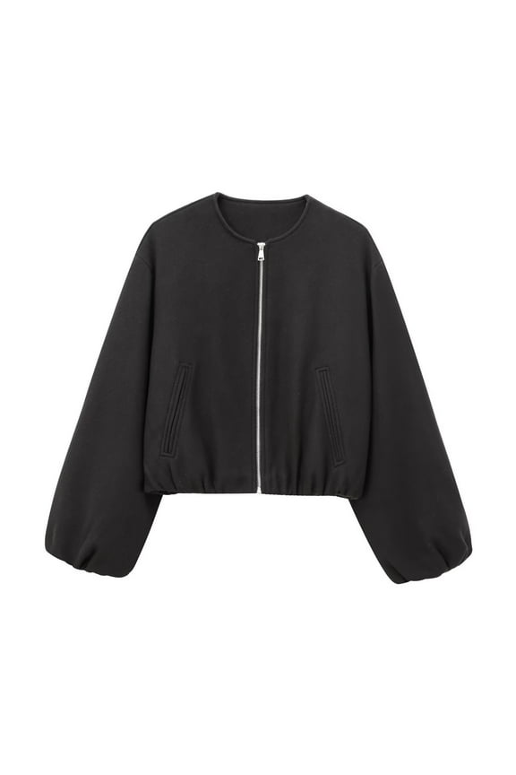 Womens Winter Tops Cropped Pea Coats Ziper Short Casual Bomber Wool Blend Jackets Fall Outerwear Long sleeves Blouse with Pockets