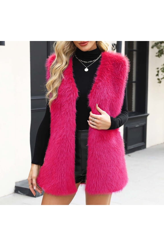 Womens Winter Vest Waistcoat Faux Fur Overcoat Jackets Thickened Warm Solid Color Stand Collar Sleeveless Outerwear Top