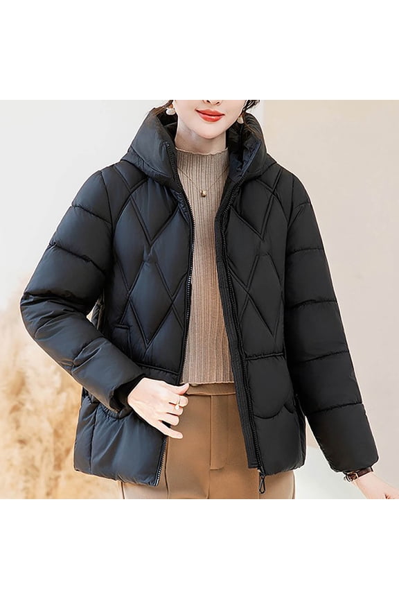 Womens's Lightweight Down Coat Long Sleeve Button Quilted Pullover Puffer Jacket Packable Hooded Winter Coat