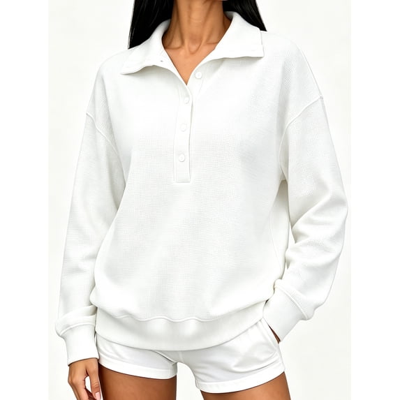 OunisaWomen's Henley Collar Sweatshirt, Long Sleeve Loose Casual Pullover