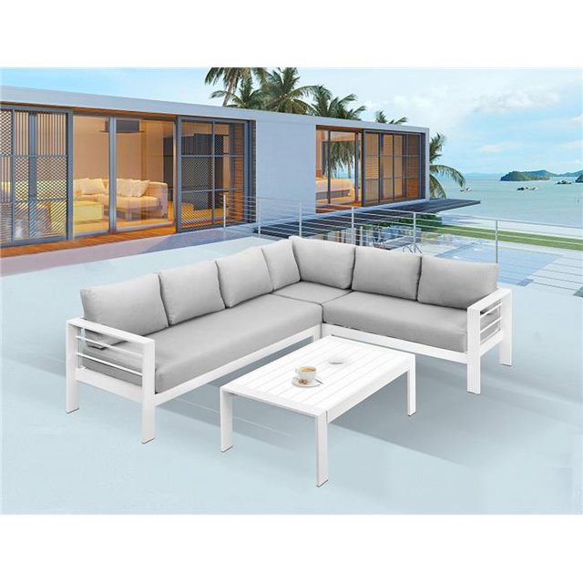 Ouootto Outdoor AllWeather White Aluminum Sectional Sofa Conversation