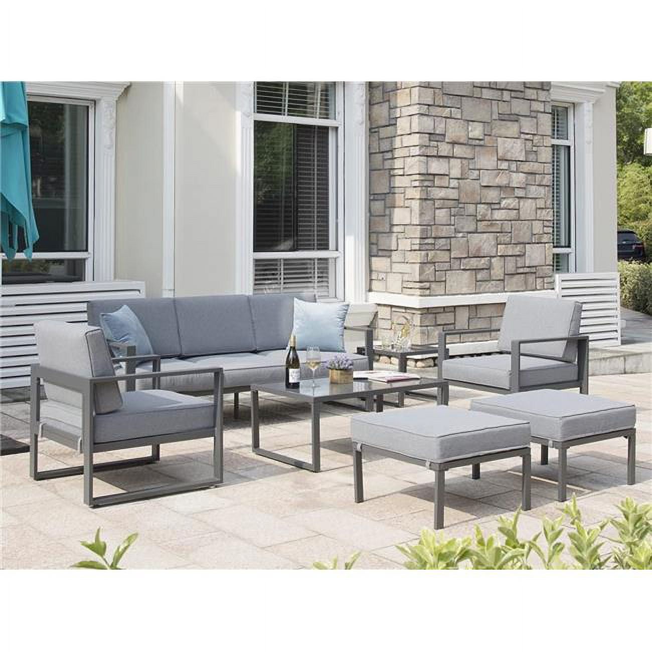 Ouootto Outdoor Couch Conversation Aluminum Patio Furniture Set with All-Weather Modern Metal ...