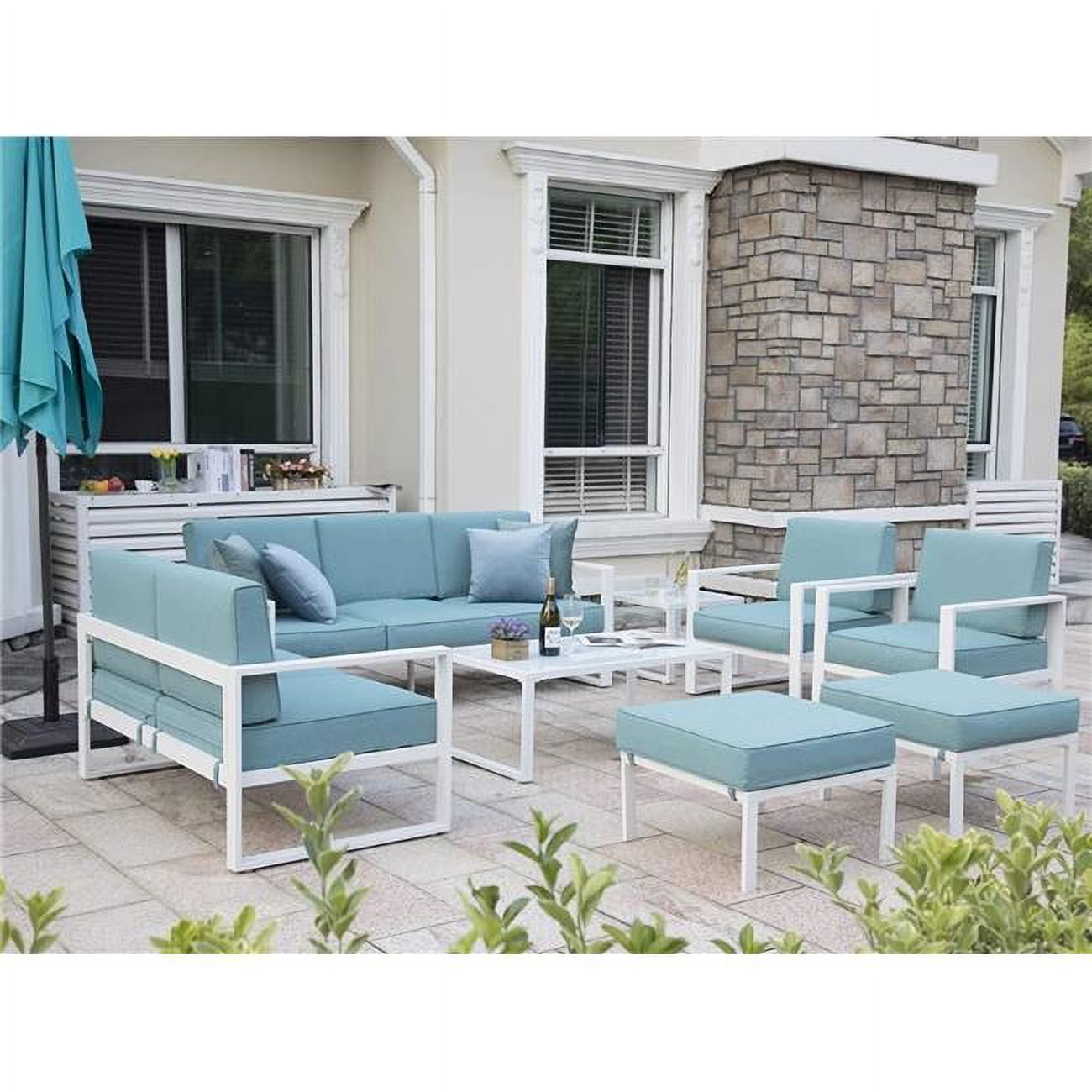 Ouootto Outdoor Couch Conversation Aluminum Patio Furniture Set with All-Weather Modern Metal ...
