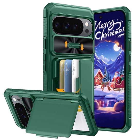 Oupeigar for Google Pixel 10/Pixel 10 Pro Phone Case,with Card Holder,Camera Cover,Kickstand [RFID Blocking] Shockproof Wallet Phone Case-Green