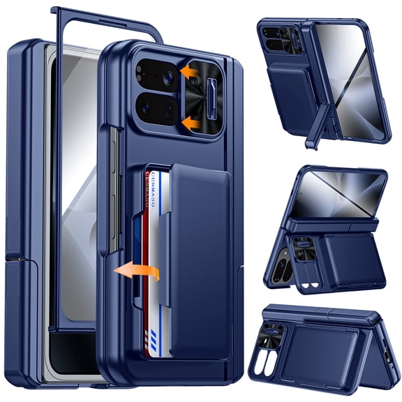 Oupeigar for Google Pixel 10 Pro Fold Case with Card Holder[RFID Blocking]Camera Cover,Hidden Kickstand,Screen Protector,Wallet Phone Case-Blue