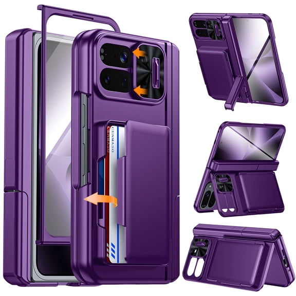 Oupeigar for Google Pixel 10 Pro Fold Case with Card Holder[RFID Blocking]Camera Cover,Hidden Kickstand,Screen Protector,Wallet Phone Case-Purple
