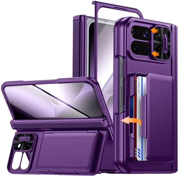 Oupeigar Google Pixel 10 Pro Fold Phone Case,with RFID Blocking Card Holder,Kickstand,Screen Protector,Shockproof Design Phone Case-Purple