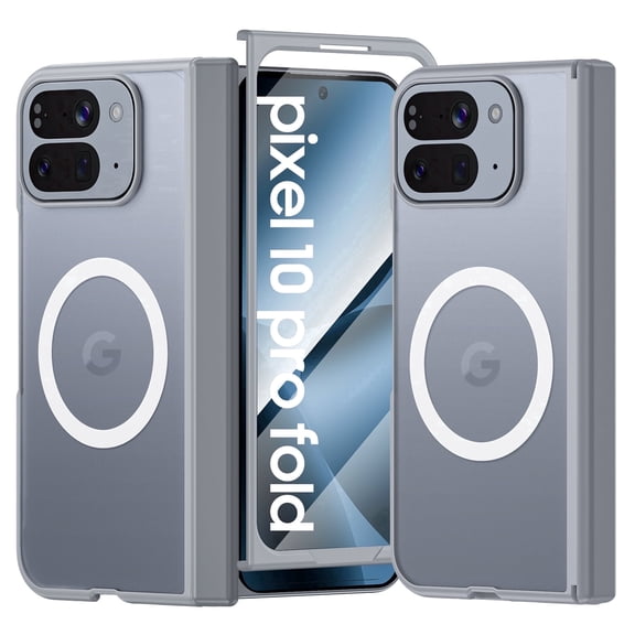 Oupeigar for Google Pixel 10 Pro Fold Phone Case,with HD Screen Protector,Wireless Charging,Skin-Friendly,Smooth Touch Shockproof Case-Gray White