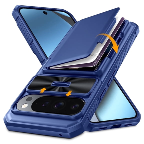 Oupeigar for Google Pixel 10 Pro XL Phone Case,with Card Holder,Camera Cover,Kickstand [RFID Blocking] Shockproof Wallet Phone Case-Blue