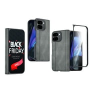 Oupeigar for Google Pixel 9 Pro Fold Case, [with Magnetic, Screen Protector & Hinge Protector] Slim Body Full Body Shockproof Leather Case-Black Gray