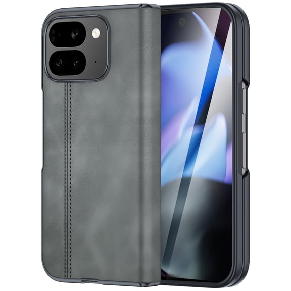 Oupeigar for Google Pixel 9 Pro Fold Case,[with Magnetic,Screen Protector&Hinge Protector]Full Body Shockproof Leather Case-Black Gray