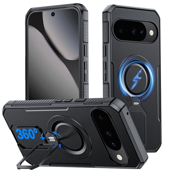 Oupeigar for Google Pixel 10/Pixel 10 Pro Phone Case with Ring Holder,Magnetic Kickstand,Shockproof Protective Phone Case Cover 5G-6.8 Inch-Black